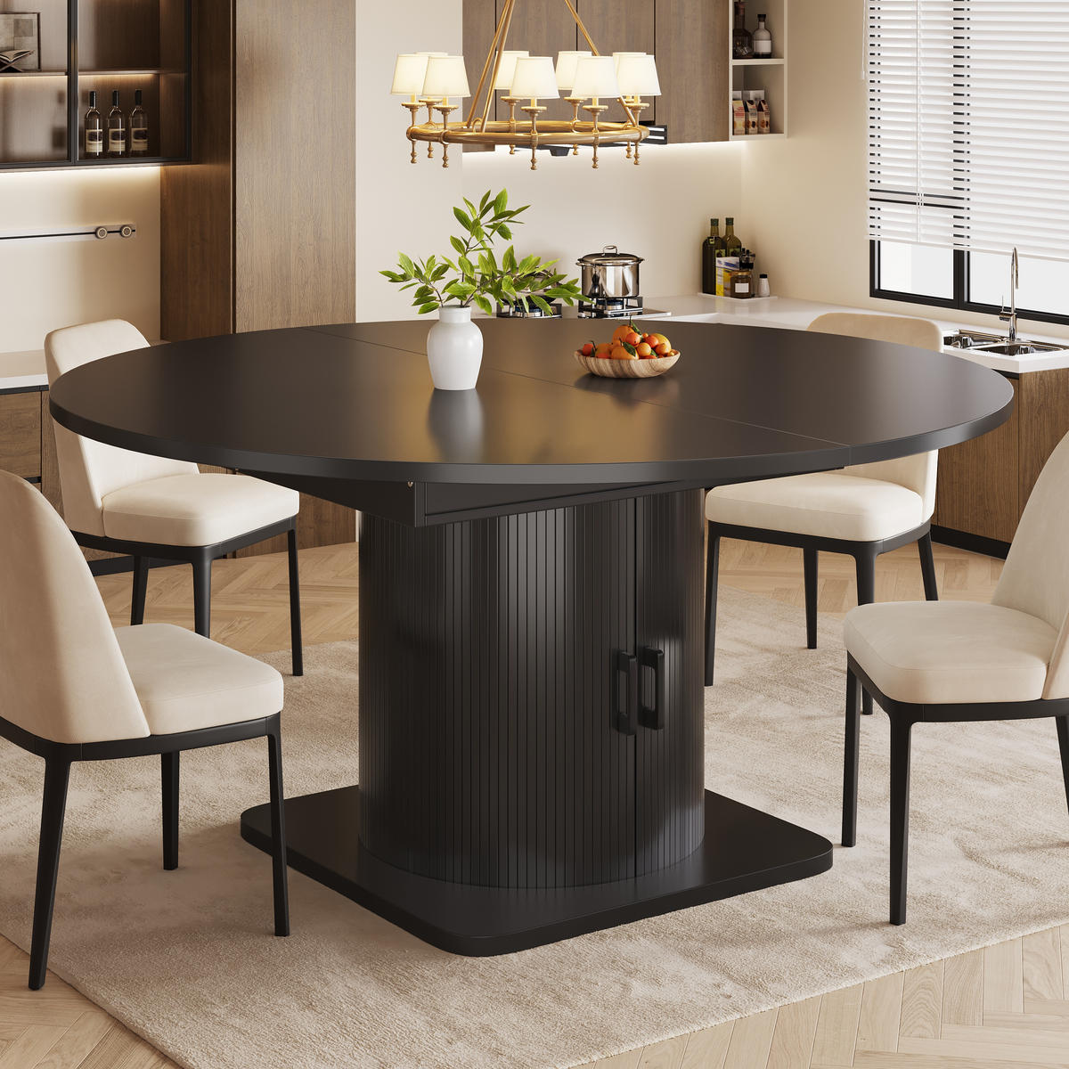ESSTISCH Ausziehbar Stauraum MDF Schwarz - Schwarz, Metall (118/118/76cm) - FLIEKS