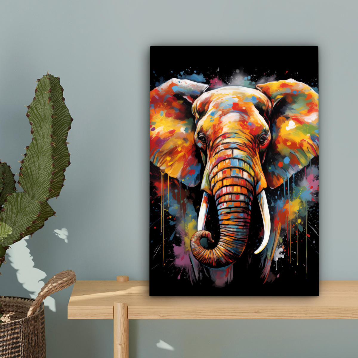 LEINWANDBILD Elefant - Graffiti - Schwarz - Tiere - Farben 20x30 cm - Schwarz, Textil (20/30cm) - MuchoWow