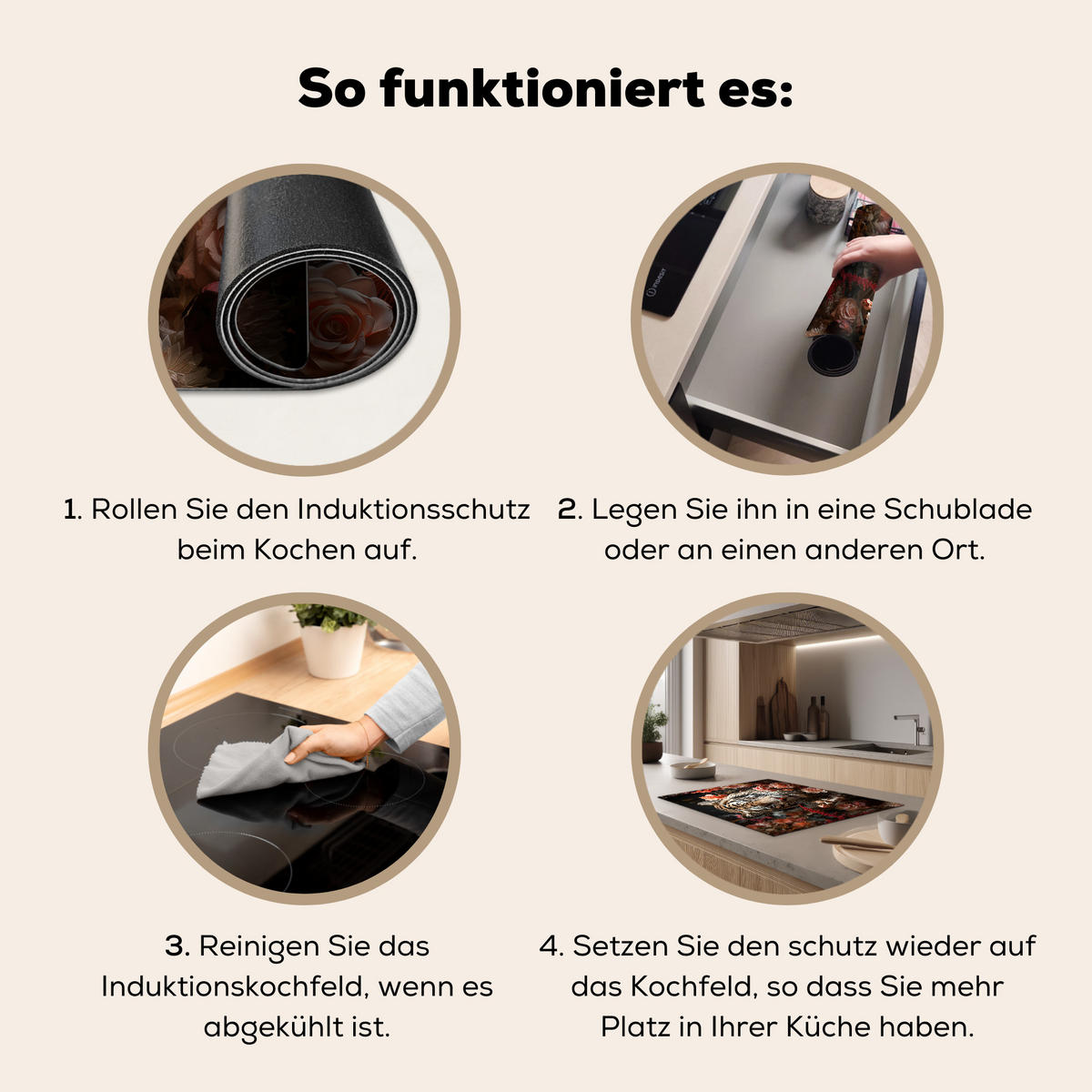 HERDABDECKPLATTE Tiger - Tier - Natur - Floral - Botanisch Herdabdeckung Induktionsfeld 75x52 cm - Orange, Kunststoff (75/52/0.2cm) - MuchoWow