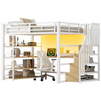 HOCHBETT 140/200 cm in Weiß mit Treppe, Schreibtisch, Regal, LED und USB - Weiß, Holzwerkstoff/Metall (140/200cm) - STILVORA
