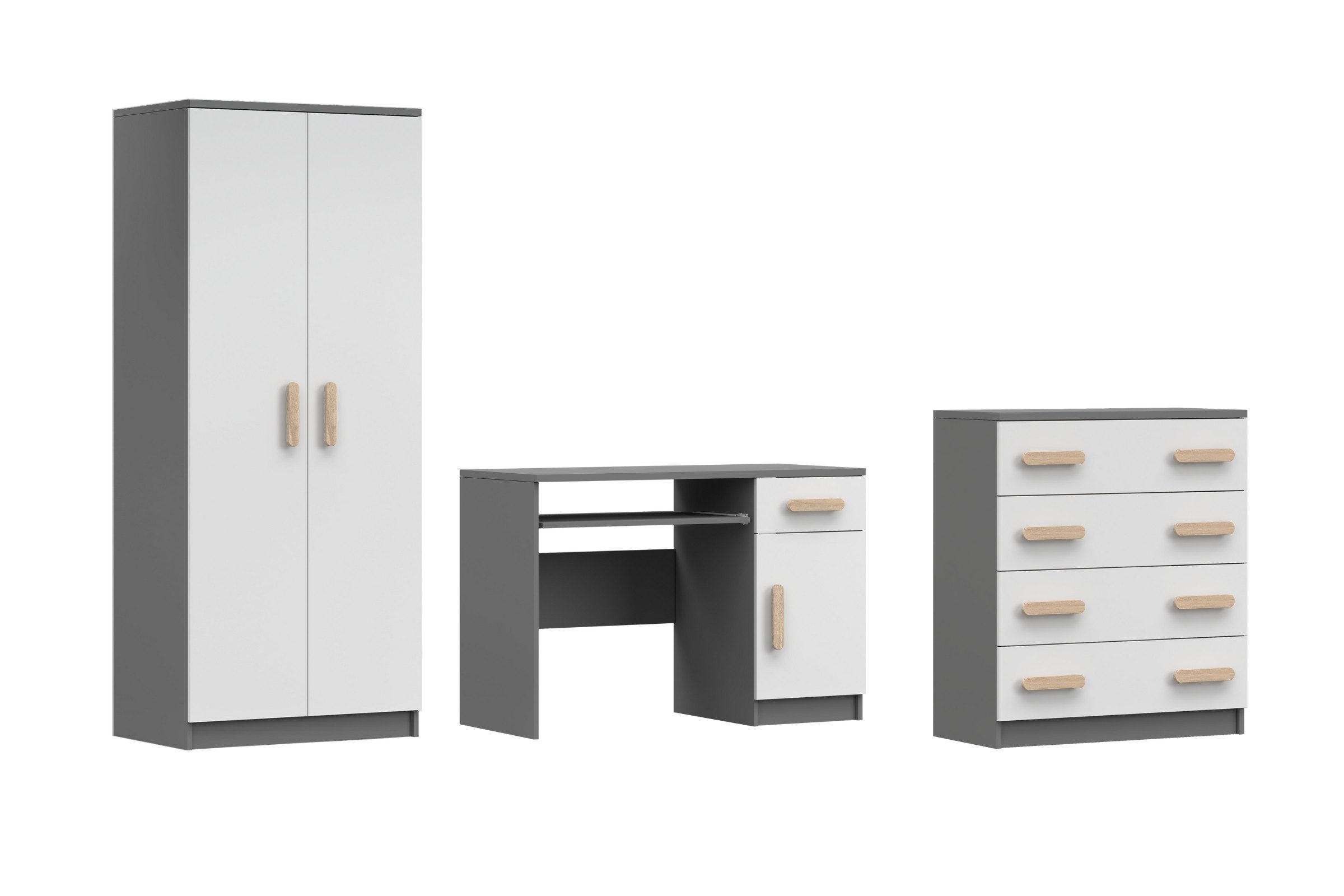 Deine Möbel 24 Kinderzimmer-Set Weiß, Grau, Sonoma Eiche 270x50x192 cm