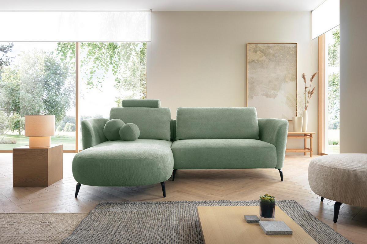 ECKSOFA auf Füßen Kendra 260 cm mit Schlaffunktion, Links, Grün - Grün, Holz (260/180cm) - Emporius