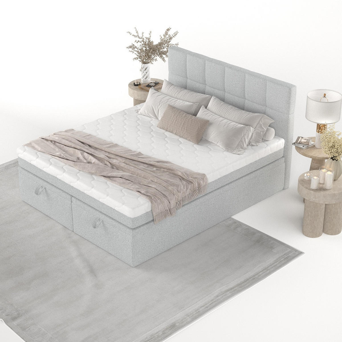 BOXBETT Elano 200/200 cm Hellgrau im Riva Stoff - Hellgrau/Schwarz, Holz/Holzwerkstoff (200/200cm) - AltaBeds