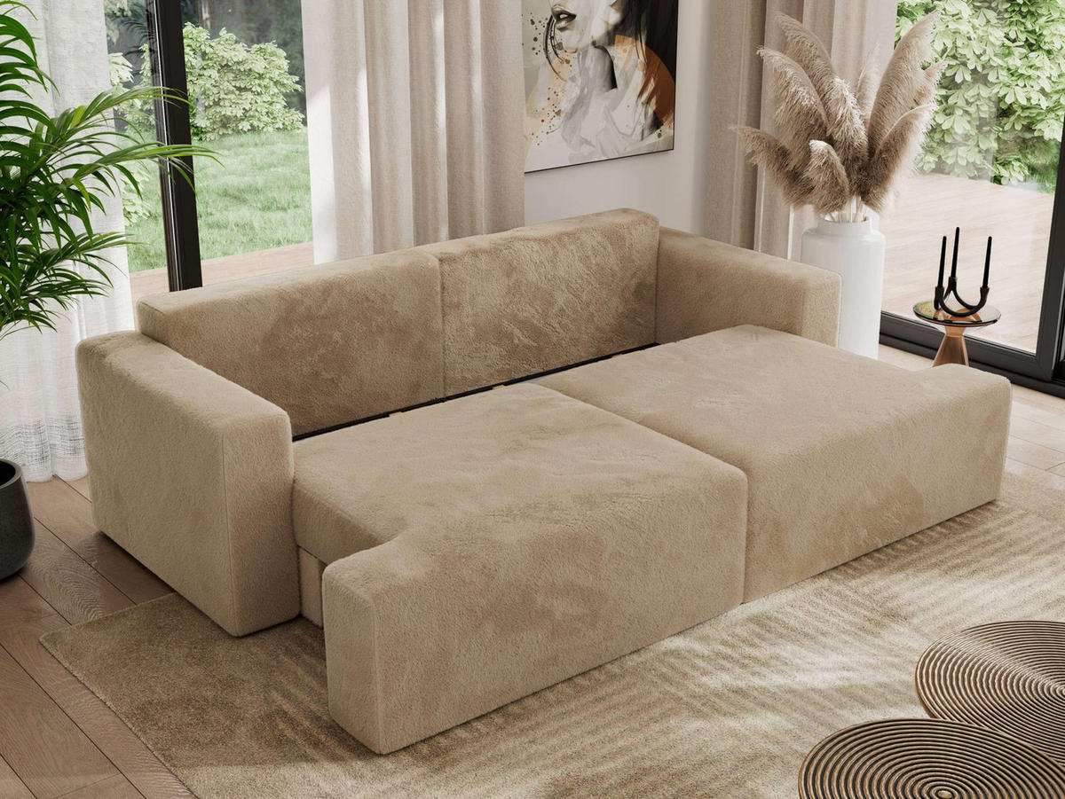 4-SITZER SOFA VIRELLA Beige Plüsch - Beige/Schwarz, Textil (240/88/115cm) - MKS