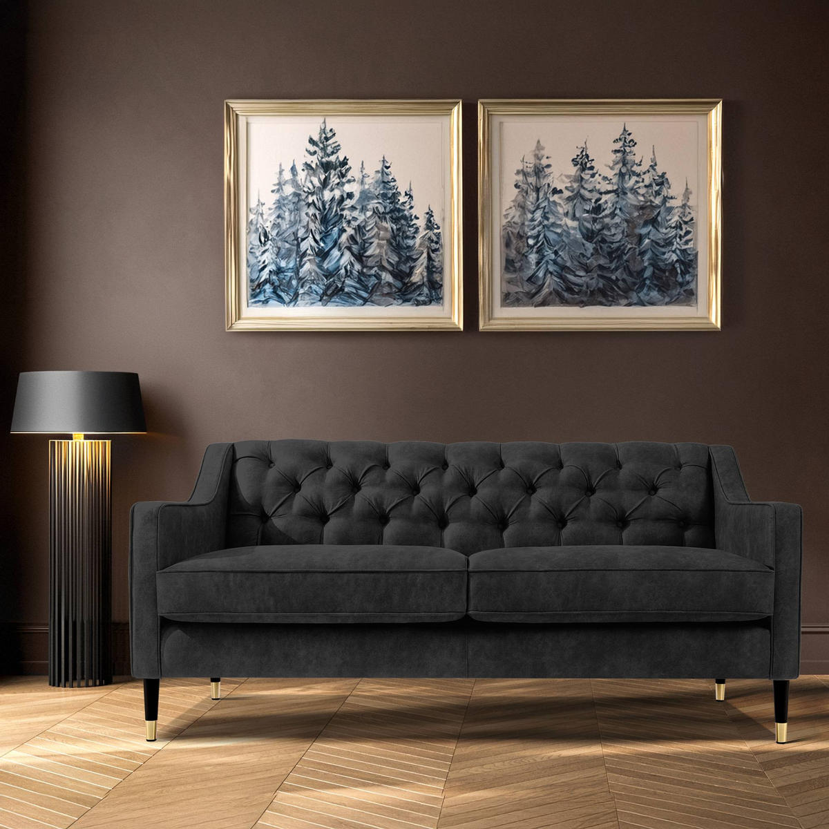 2-SITZER-SOFA NOMUS gesteppt, Anthrazit - Wengefarben/Anthrazit, Holzwerkstoff (170/78/80cm) - KONSIMO®