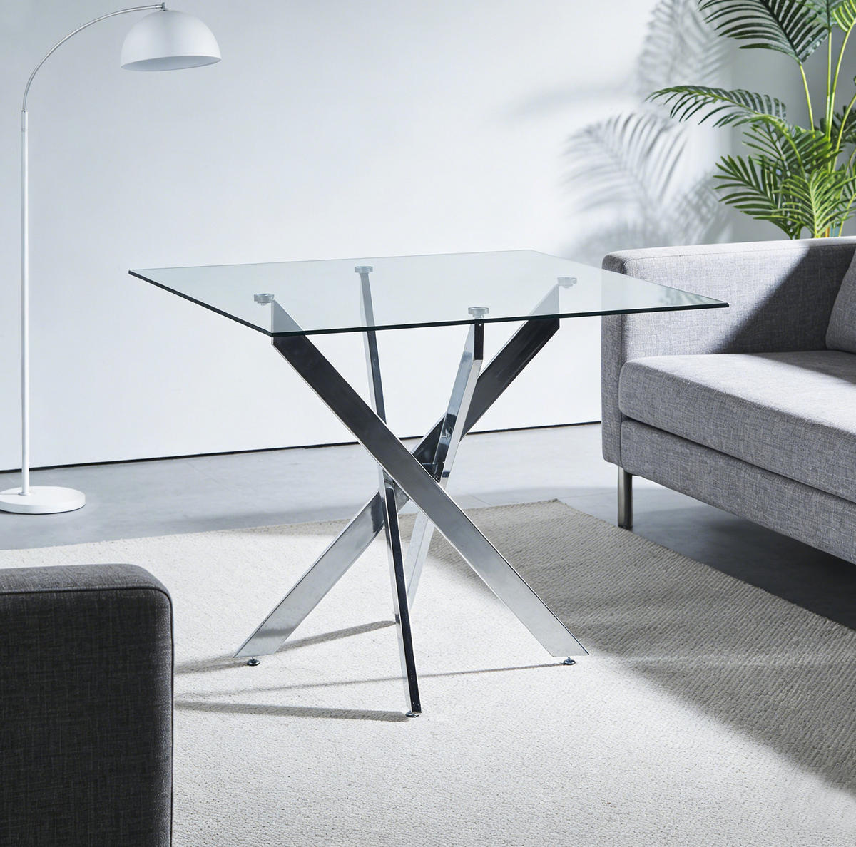 ESSTISCH aus Glas und Metall 80x80x75 cm Silber pflegeleicht und platzsparend - Silberfarben, Metall (80/80/75cm) - Modfu