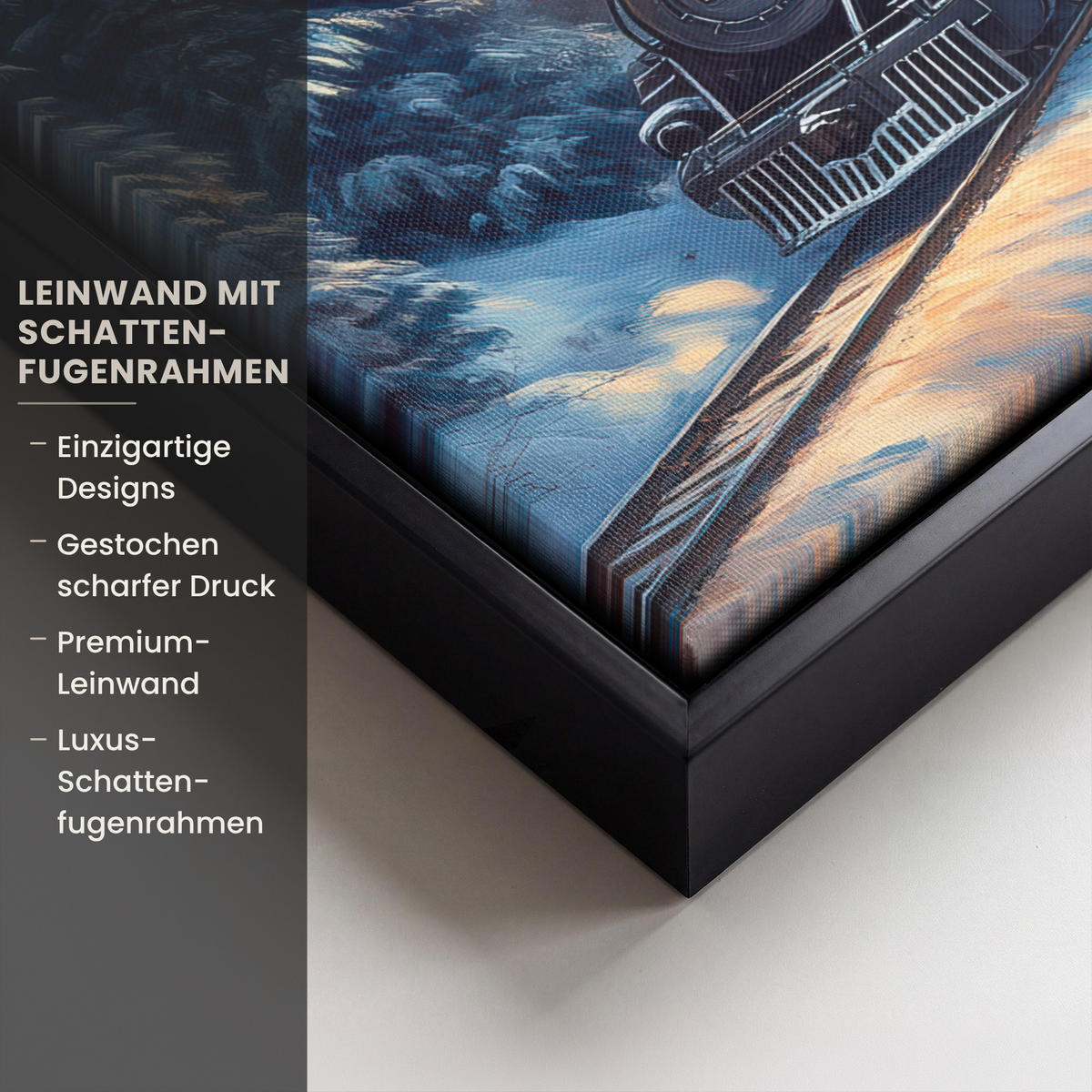 LEINWAND Bilder mit Rahmen - Zug - Weihnachten - Schnee - Weihnachtszug - 30x20 - Anthrazit, Textil (30/20cm) - MuchoWow