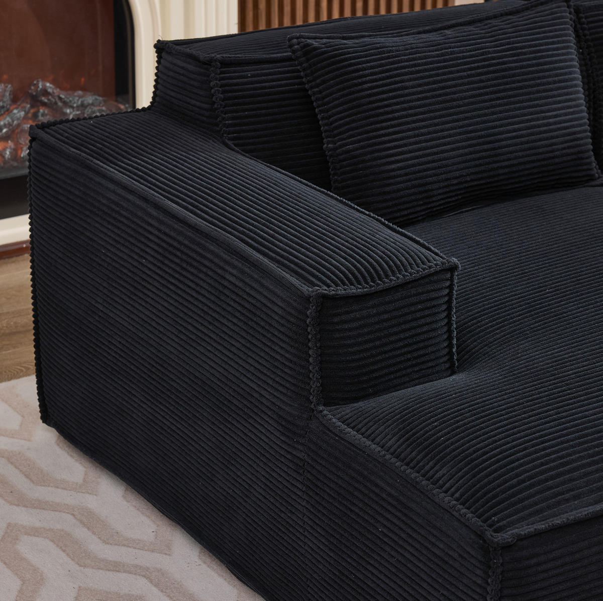 SOFA gepolstert 235 cm Polyester Black 2 Kissen - Schwarz, Textil (129/235cm) - Meubliv