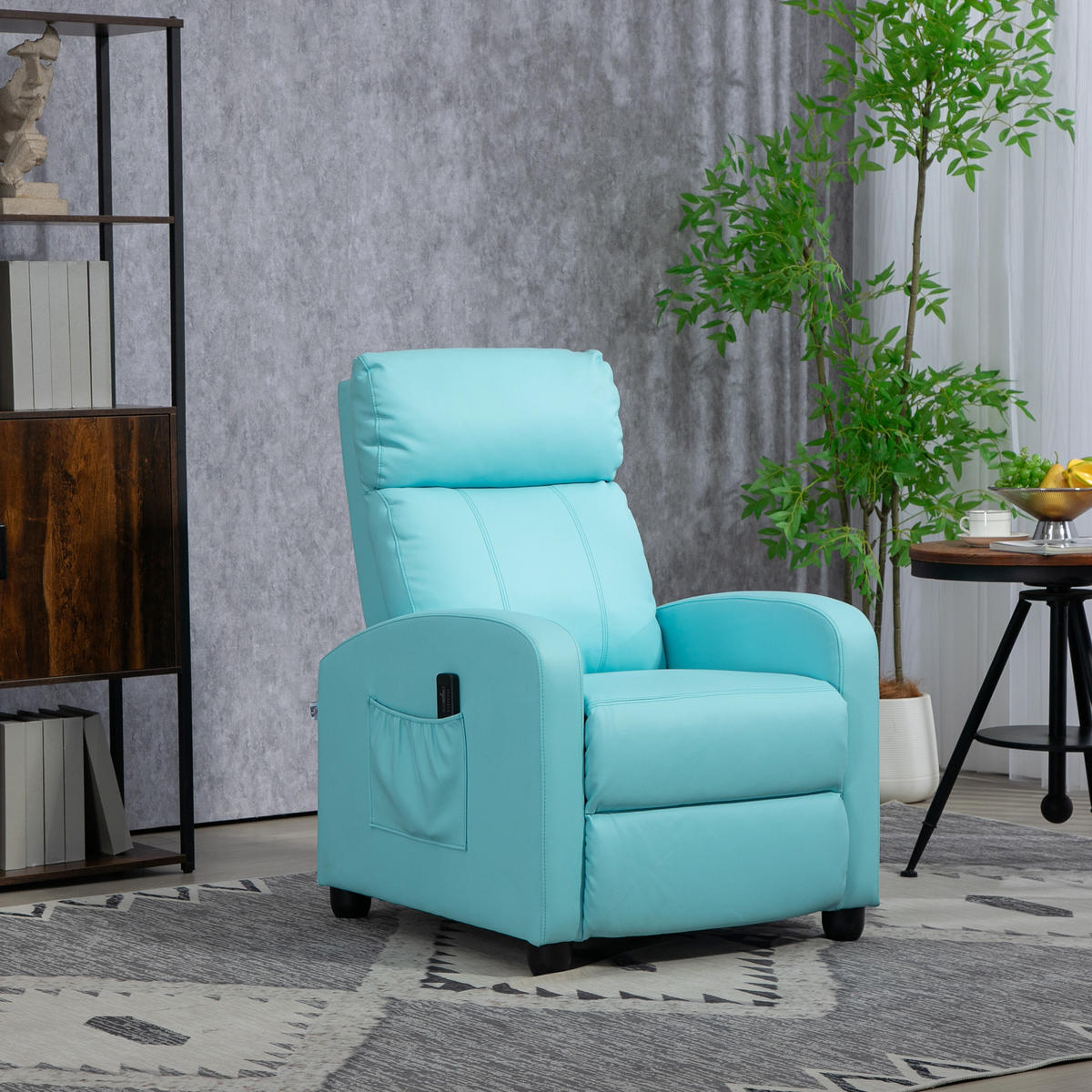 MASSAGESESSEL,8 Programme Fernbedienung Liegefunktion Fußstütze,blau - Blau, Leder (88/98/68cm) - Vallsero