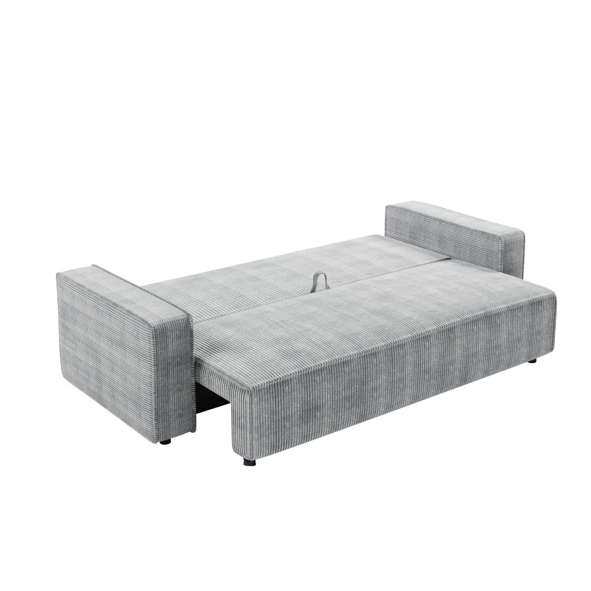 SCHLAFSOFA BRIK 3-Sitzer Cord Poso Grau - Schlaffunktion DL & Bettkasten - Grau, Textil (238/94/94cm) - Excellent Home