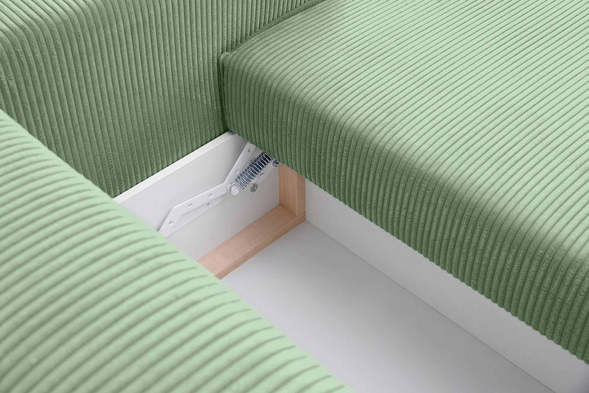 ECKSCHLAFSOFA-RECHTS NAPI in Pet Friendly Cord-Stoff, mintfarben - Schwarz/Mintgrün, Textil (262/148cm) - KONSIMO®