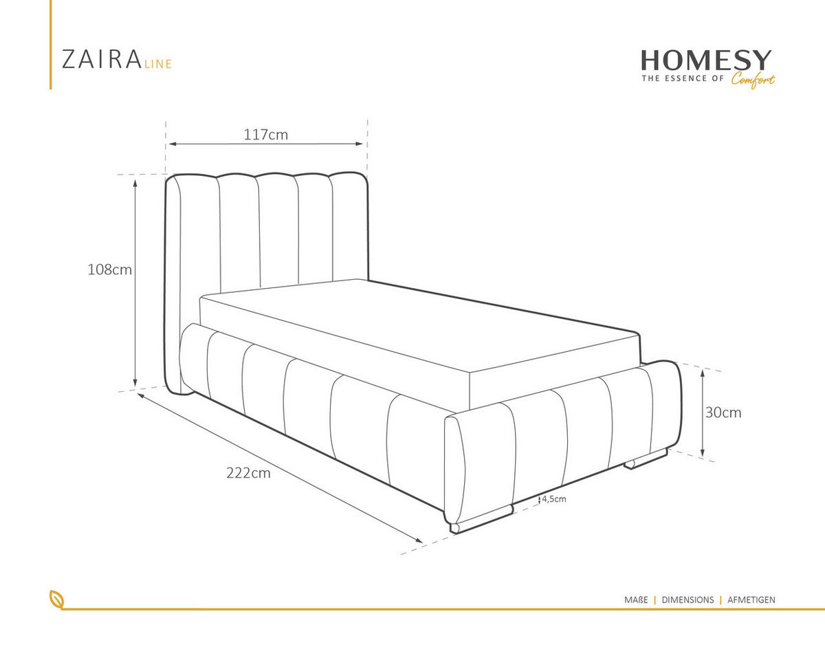POLSTERBETT Zaira 90x200cm – Elegantes Polsterbett für modernen Wohnstil , Federkernmatratze Bonnel (18cm), beige - Beige, Holz (90/200cm) - Homesy