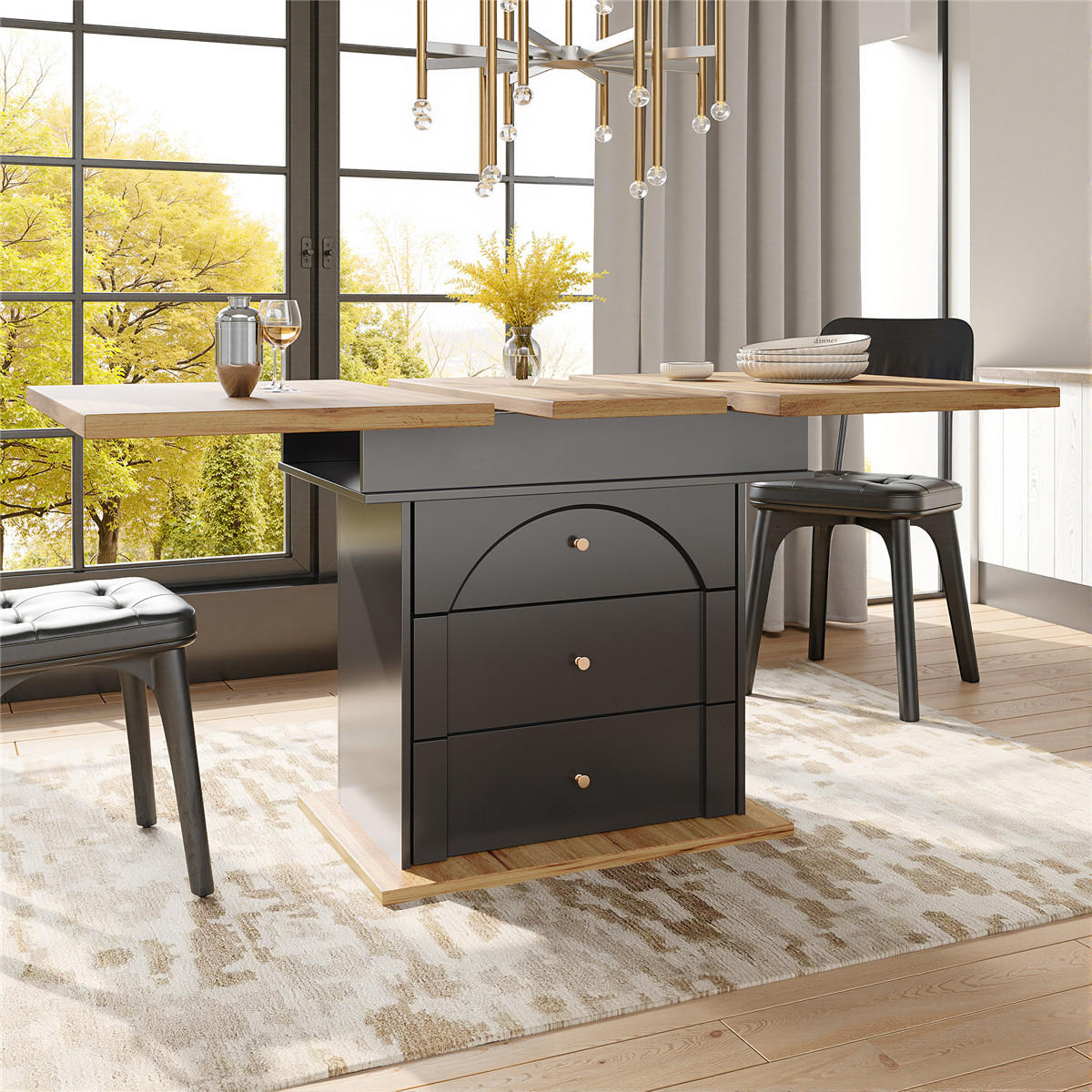 ESSTISCH Teleskop 110–140 cm Klapptisch Schwarz - Schwarz, Holz (140/80/75cm) - Kaket