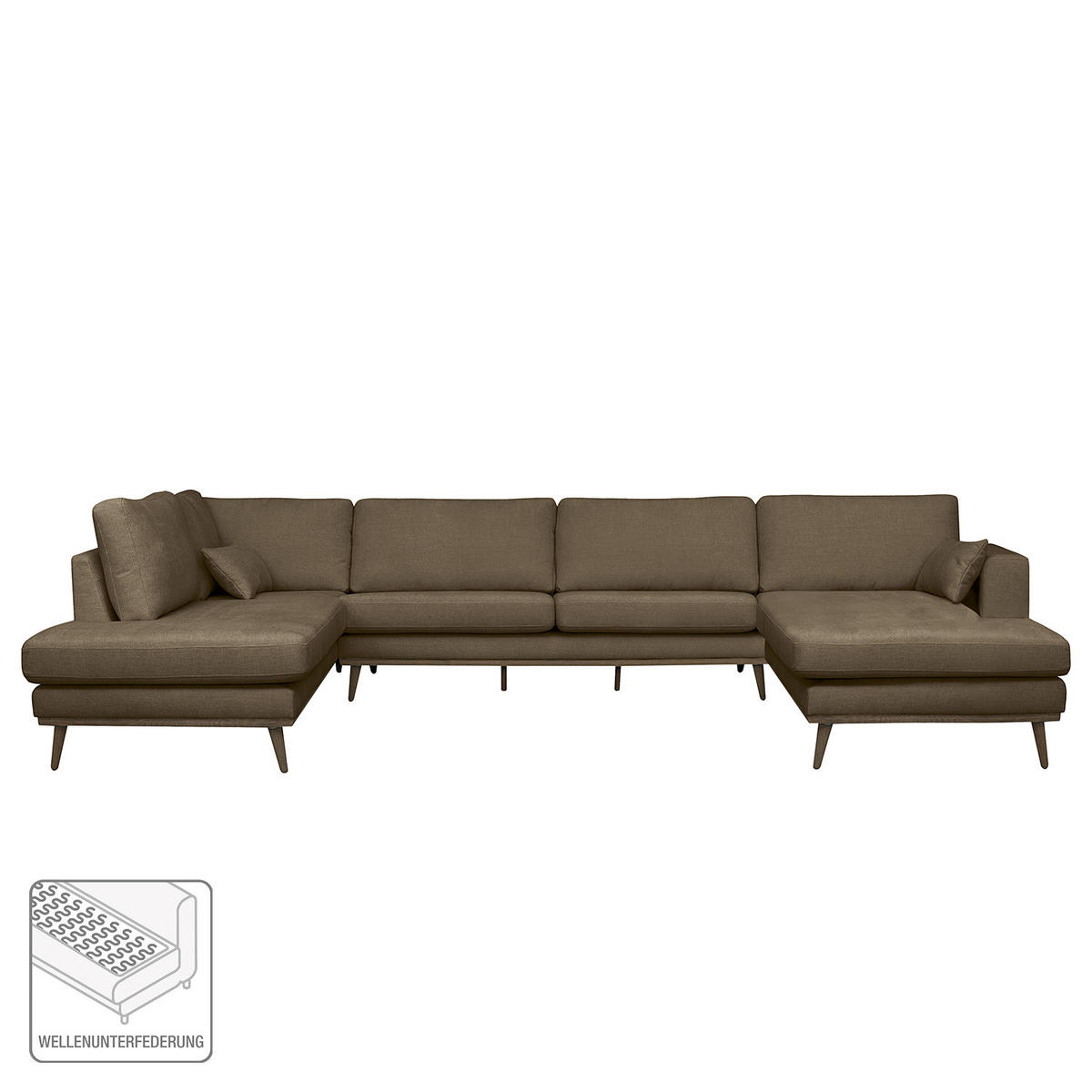 WOHNLANDSCHAFT mit Longchair - Eichefarben/Dunkelbraun, Eichenholz/Textil (371/81/219cm) - home24