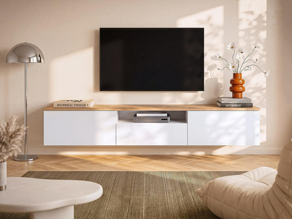 TV-HÄNGESCHRANK - 180 cm x 29.5 cm - holz - naturfarben hell, weiß Lotula - Naturfarben/Weiß, Holz (180/31.3/29.5cm) - Vente-Unique