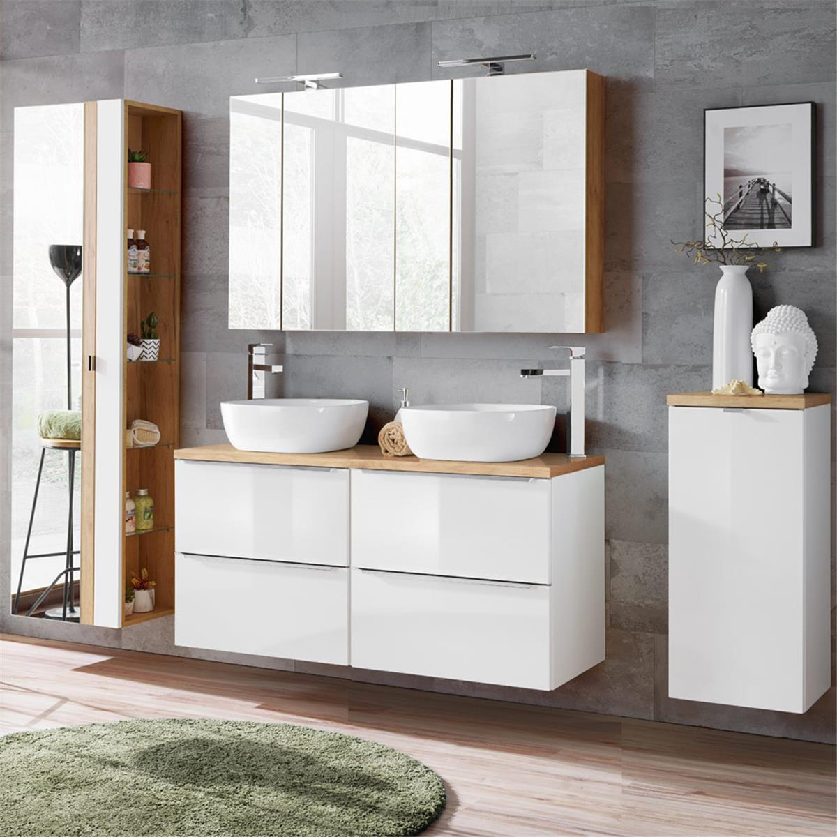 BADMÖBEL-SET 4-TLG. Toskana-56 - Weiß, Holzwerkstoff (230/200/46cm) - Lomado