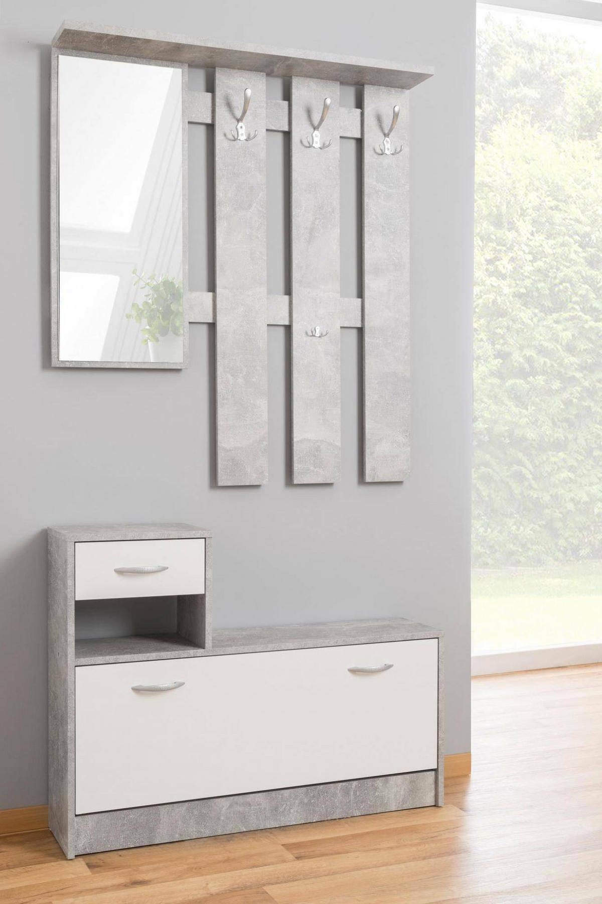 GARDEROBE Holz-Effekt Zement, Weiß 25x100h180 - Weiß/Grau, Holzwerkstoff (100/190/25.5cm) - DMORA