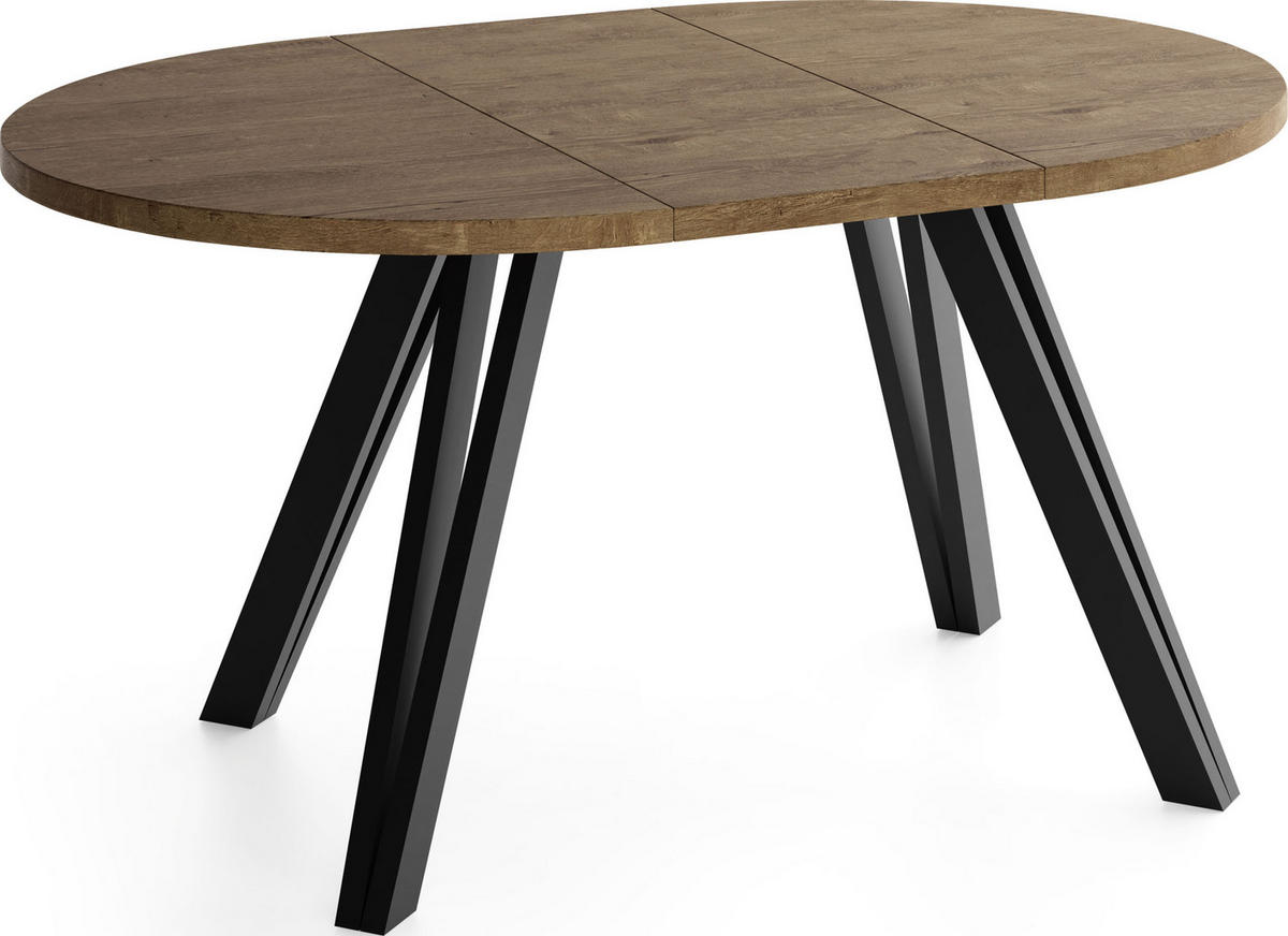 ESSTISCH Ravero runder ausziehbarer, Eiche Braun Rustikal 100-140/100/77 cm - Alteiche/Schwarz, Holz/Holzwerkstoff (100/100/77cm) - WFL GROUP