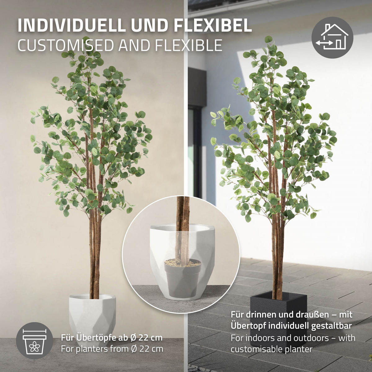 KUNSTPFLANZE Eukalyptus - Anthrazit/Grün, Holz/Kunststoff (210cm) - ML-DESIGN