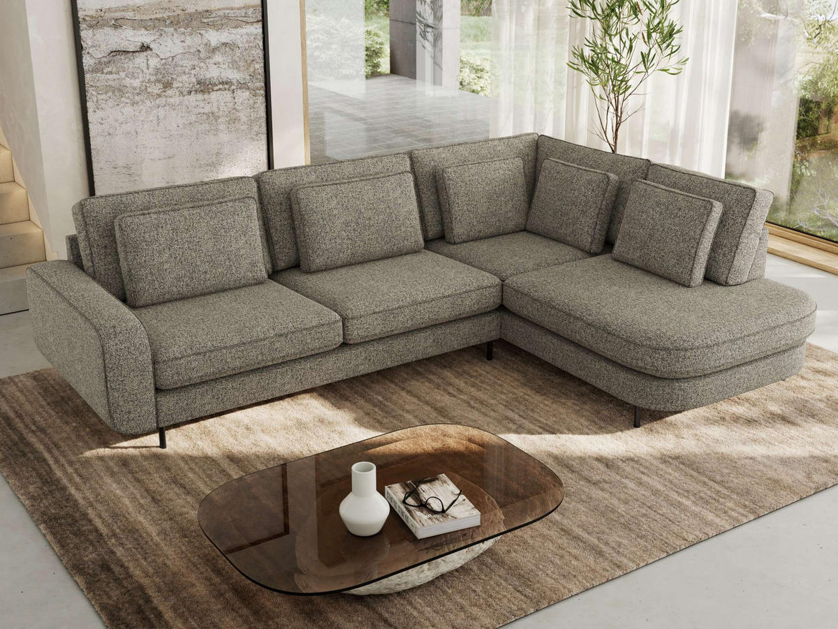 ROHOVÁ SEDAČKA CALENO L - Šedá Strukturovaná látka - Levá Strana - šedá/černá, kov/textil (317/225cm) - MKS