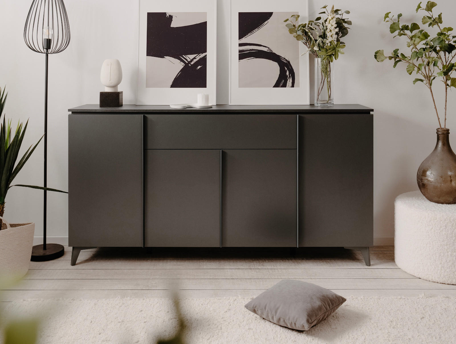 SIDEBOARD grau, Schiefer 177 cm, Kommode 4-türig - Grau, Holzwerkstoff/Kunststoff (177/92/40cm) - Furn.Design