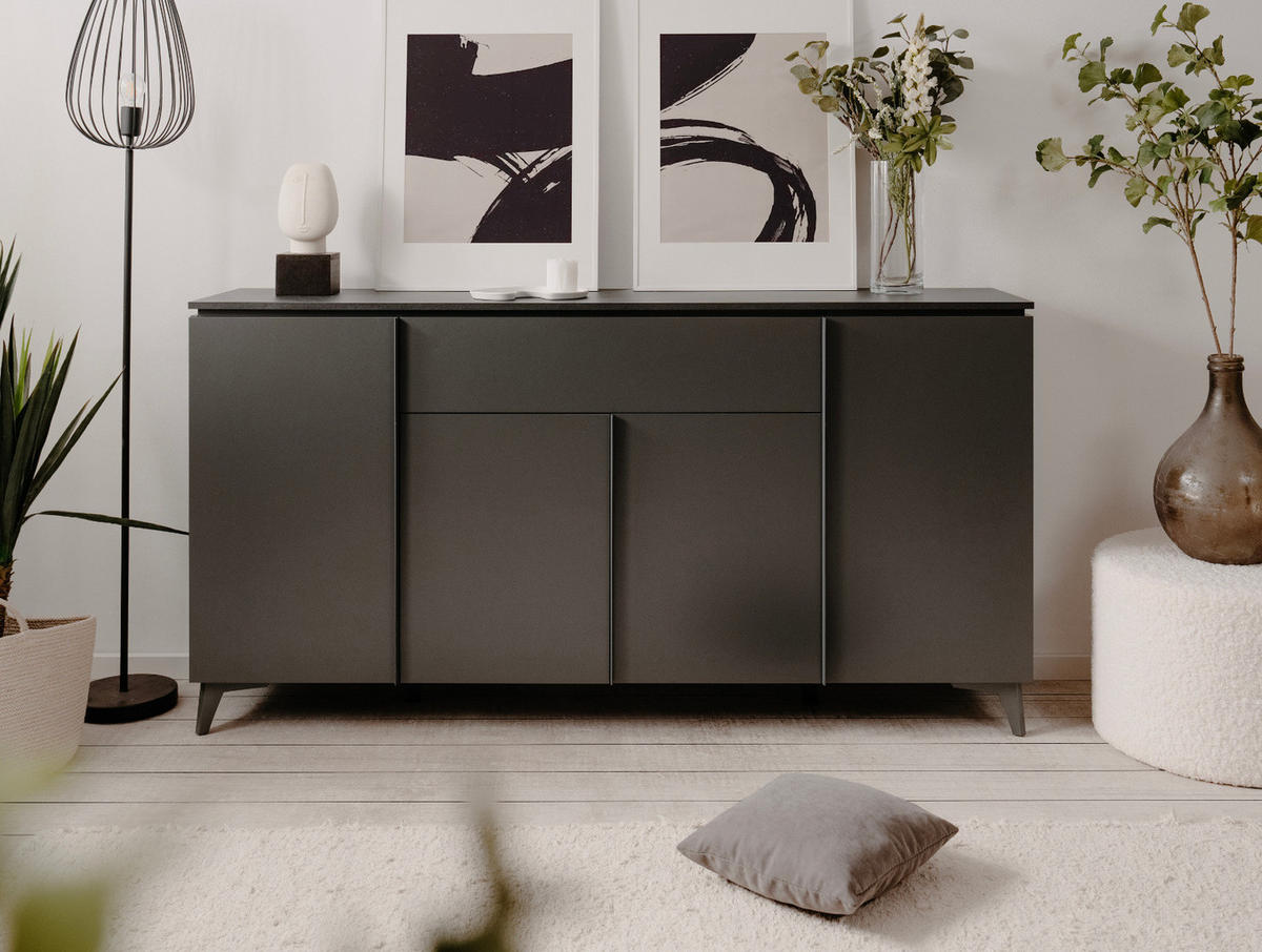 SIDEBOARD grau, Schiefer 177 cm, Kommode 4-türig - Grau, Holzwerkstoff/Kunststoff (177/92/40cm) - Furn.Design