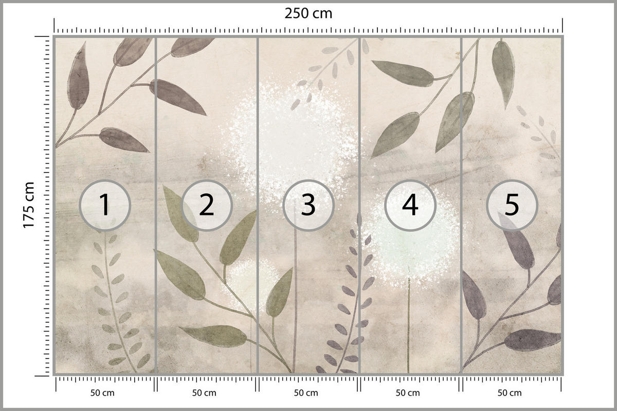 FOTOTAPETE Löwenzahn Blätter Retro 250x175 - Beige/Braun, Papier (250/175cm) - Muralo