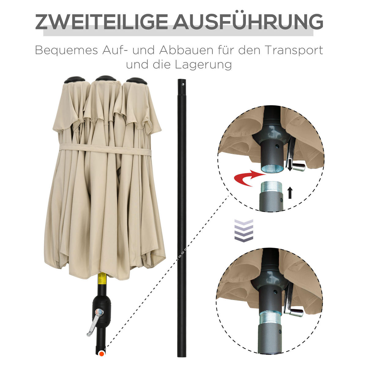 SONNENSCHIRM, Polyester, Stahl, Khaki - Braun, Metall (147/285cm) - Outsunny