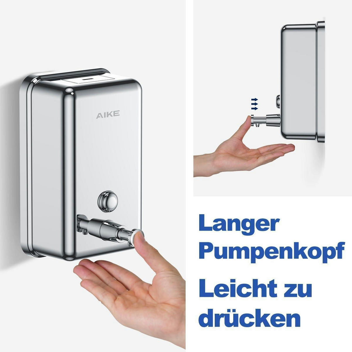 SEIFENSPENDER zur Wandmontage 1100 ml Edelstahl poliert - Silberfarben, Metall (7.4/20.3/12.2cm)