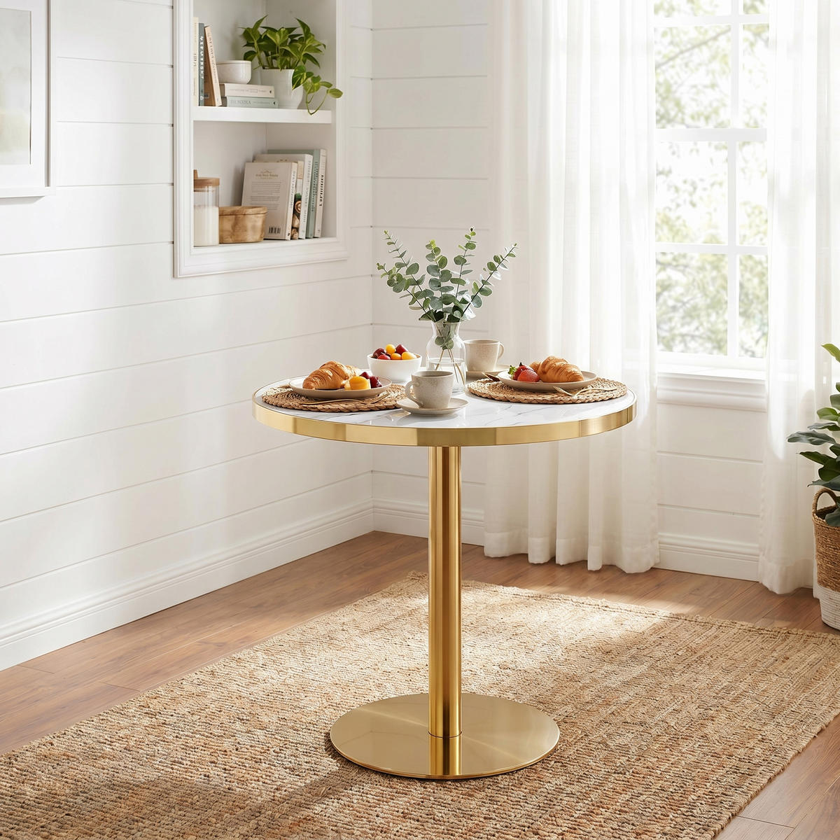 ESSTISCH in marmor-optik und gold, runder edelstahl-sockel und kratzfest - Goldfarben, Holzwerkstoff (60/60/74cm) - Urban Meuble