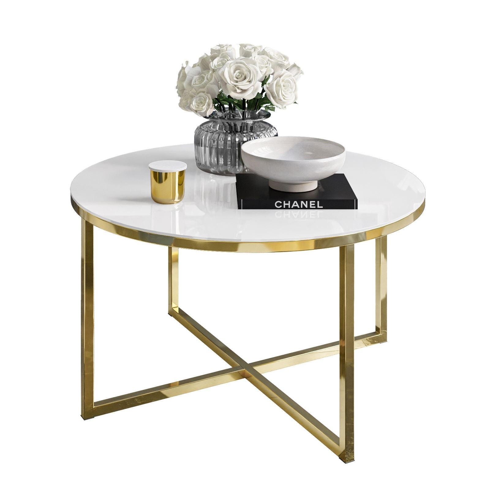 Lookway Couchtisch Gold, Weiß 70x44.4x70 cm