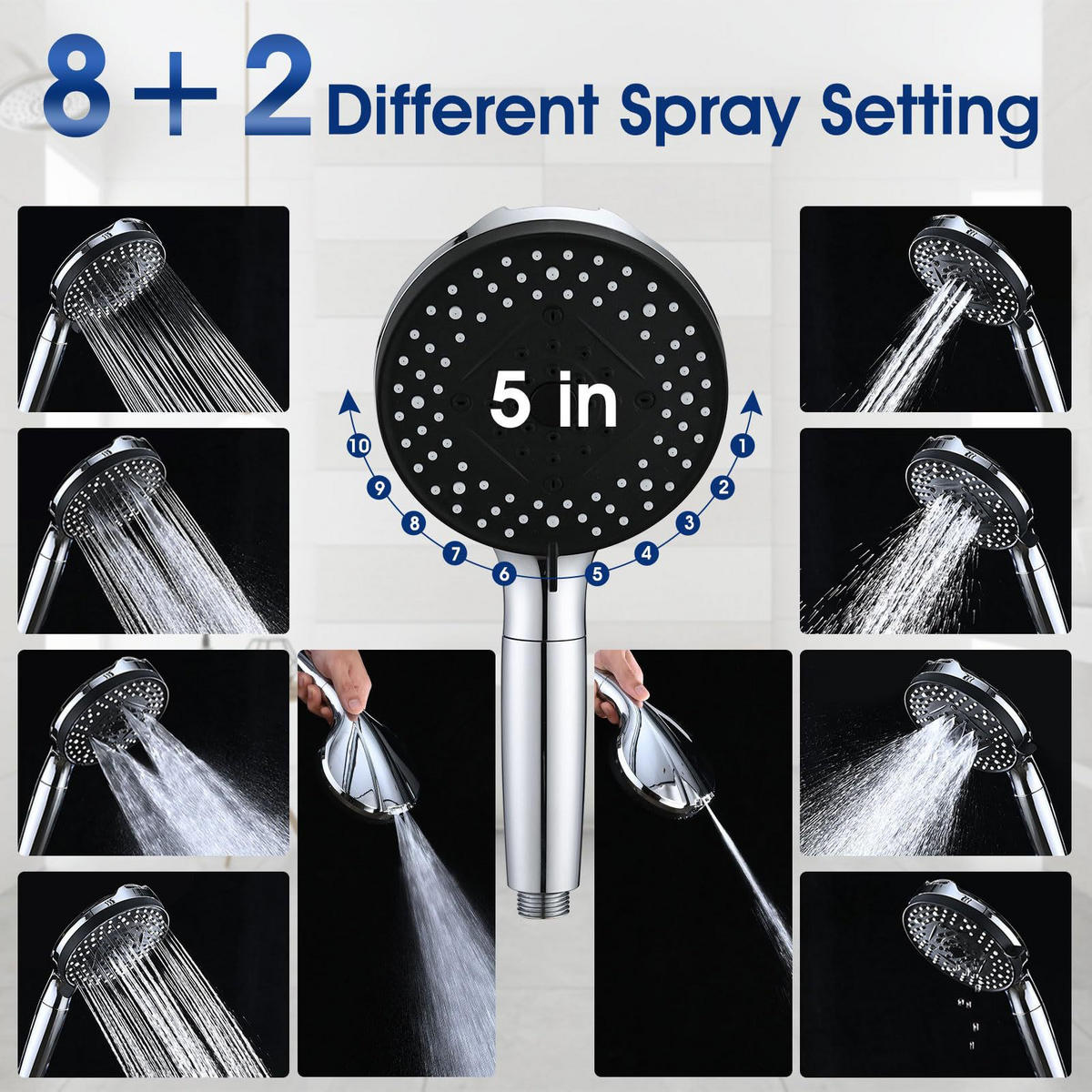 DUSCHKOPF – silber – passend für 1/2-Zoll-Anschluss, inklusive 150 cm Schlauch und Halterung - Silberfarben, Kunststoff (28.5cm)