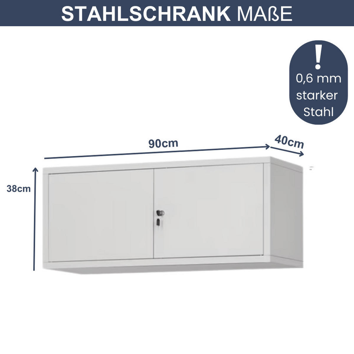 SCHRANKERWEITERUNG Aktenschrank mit 2 Flügeltüren 38x90x40cm Grau - Grau, Metall (90/38/40cm) - DELUKE