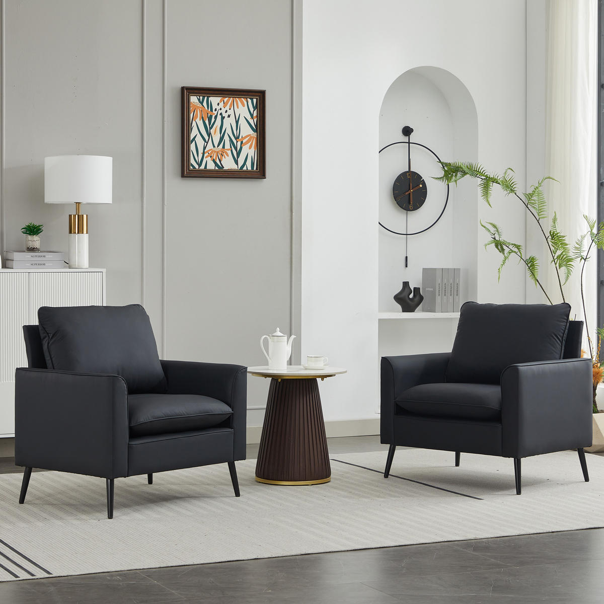 SESSEL Kunstleder Schwarz mit kissen - Schwarz, Holzwerkstoff/Textil (80/80/68cm) - WISHDOR