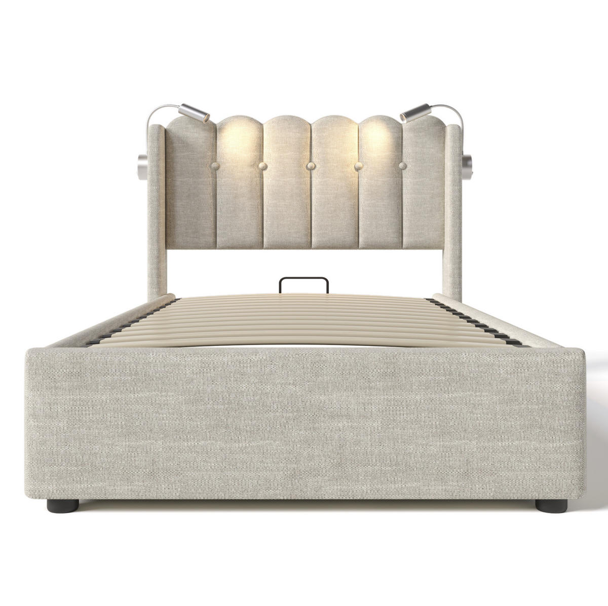 POLSTERBETT 90/200 cm Beige aus Leinen mit USB und Leselicht - Beige, Textil (90/200cm) - OKMYHOME
