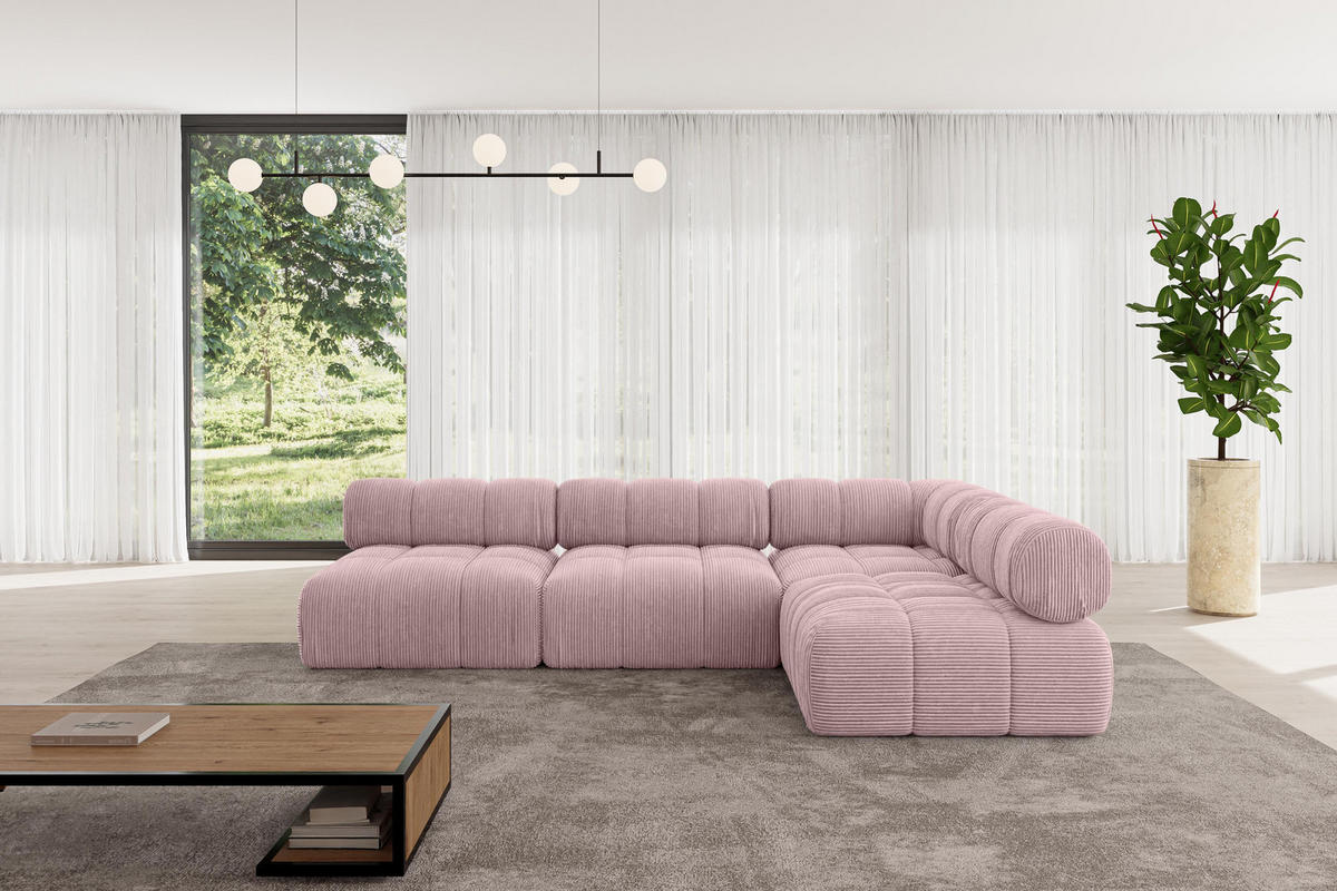 ECKSOFA modulares Sofa Samaro-L2 - 285x190x70 cm Rosa Cord - Rosa, Holzwerkstoff/Textil (285/190cm) - ALTDECOR