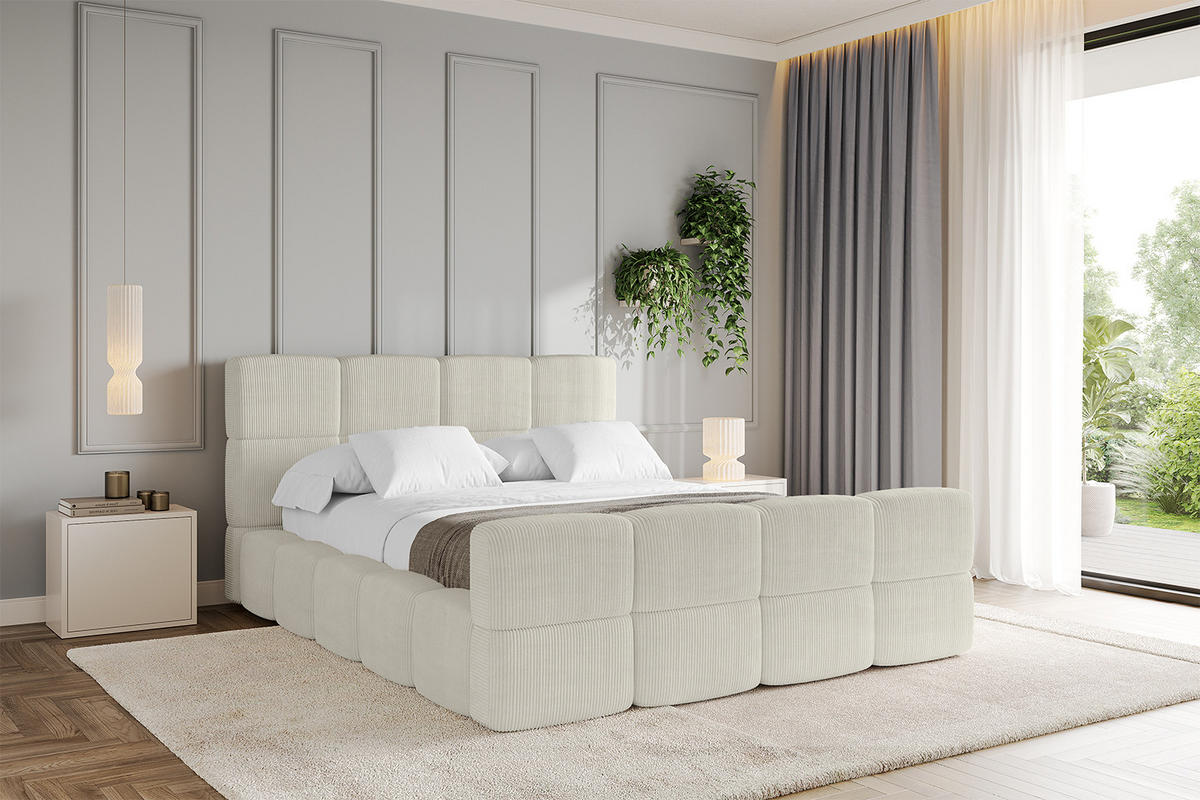 POLSTERBETT mit Bettkasten und Lattenrost, Bett mit Kopfteil, Boxbett ohne Matratze, Doppelbett mit Stauraum - NATA-Z 120x200 Creme - Ecru, Holzwerkstoff/Textil (120/200cm) - ALTDECOR
