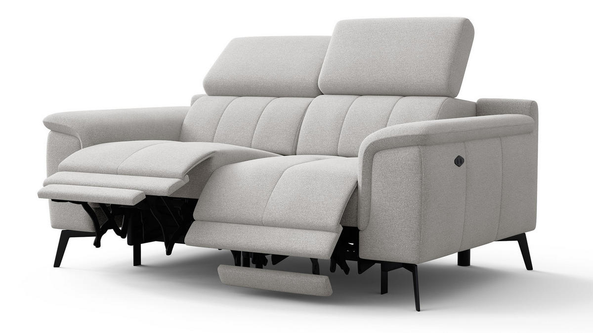 RELAXSOFA FIERO 2-Sitzer mit 2 Relaxfunktionen, hellgrau - Hellgrau/Schwarz, Holzwerkstoff/Textil (170/82/103cm) - Courtois Laville