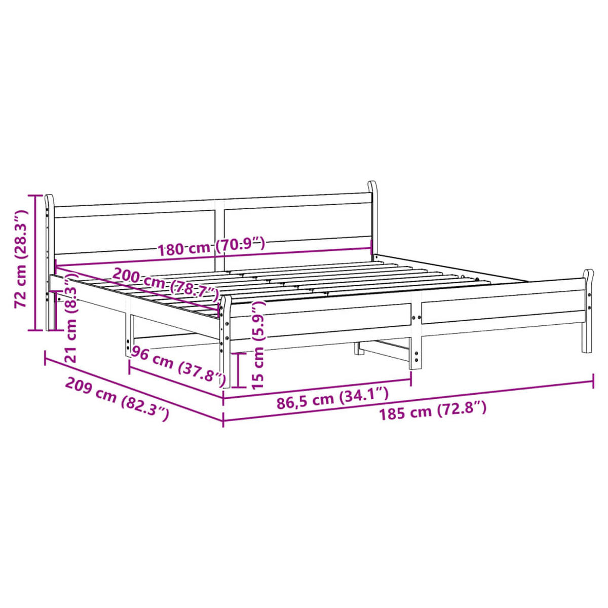 MASSIVHOLZBETT Ohne Matratze Weiss 180/200 Cm Kiefernholz - Weiß, Holz (180/200cm) - vidaXL