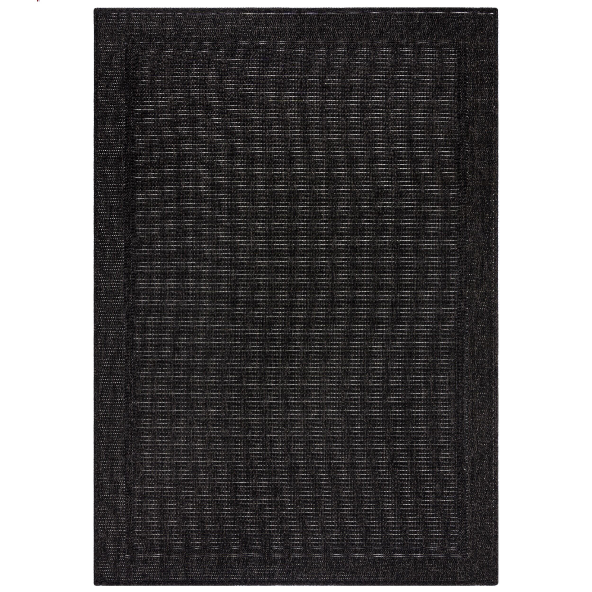 TEPPICH Outdoor Unifarben, Bordüre, Balkon schmutzabweisend Schwarz Rechteckig 200x290 - Schwarz, Textil (200/290cm) - KADIMA DESIGN
