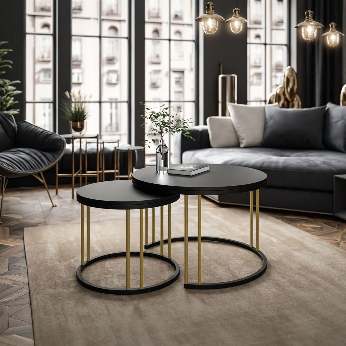 COUCHTISCH 2 in 1 LORI MIX II schwarz matt - Goldfarben, Holzwerkstoff (70/70/48cm) - Lookway