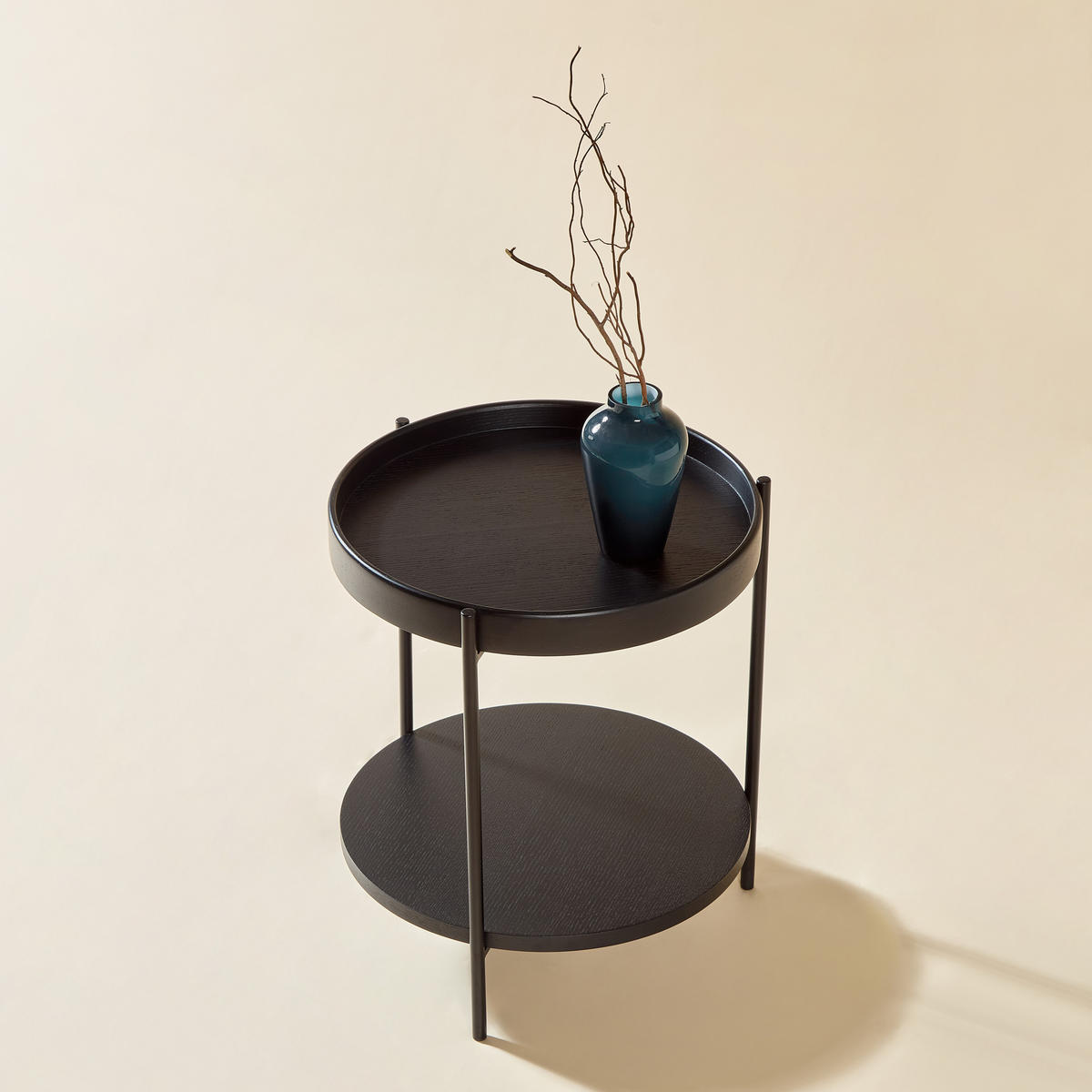 COUCHTISCH-SET 44/44/48 cm schwarz aus Massivholz und MDF mit 2 Ebenen - Schwarz, Holzwerkstoff (44/44/48cm) - OKWISH