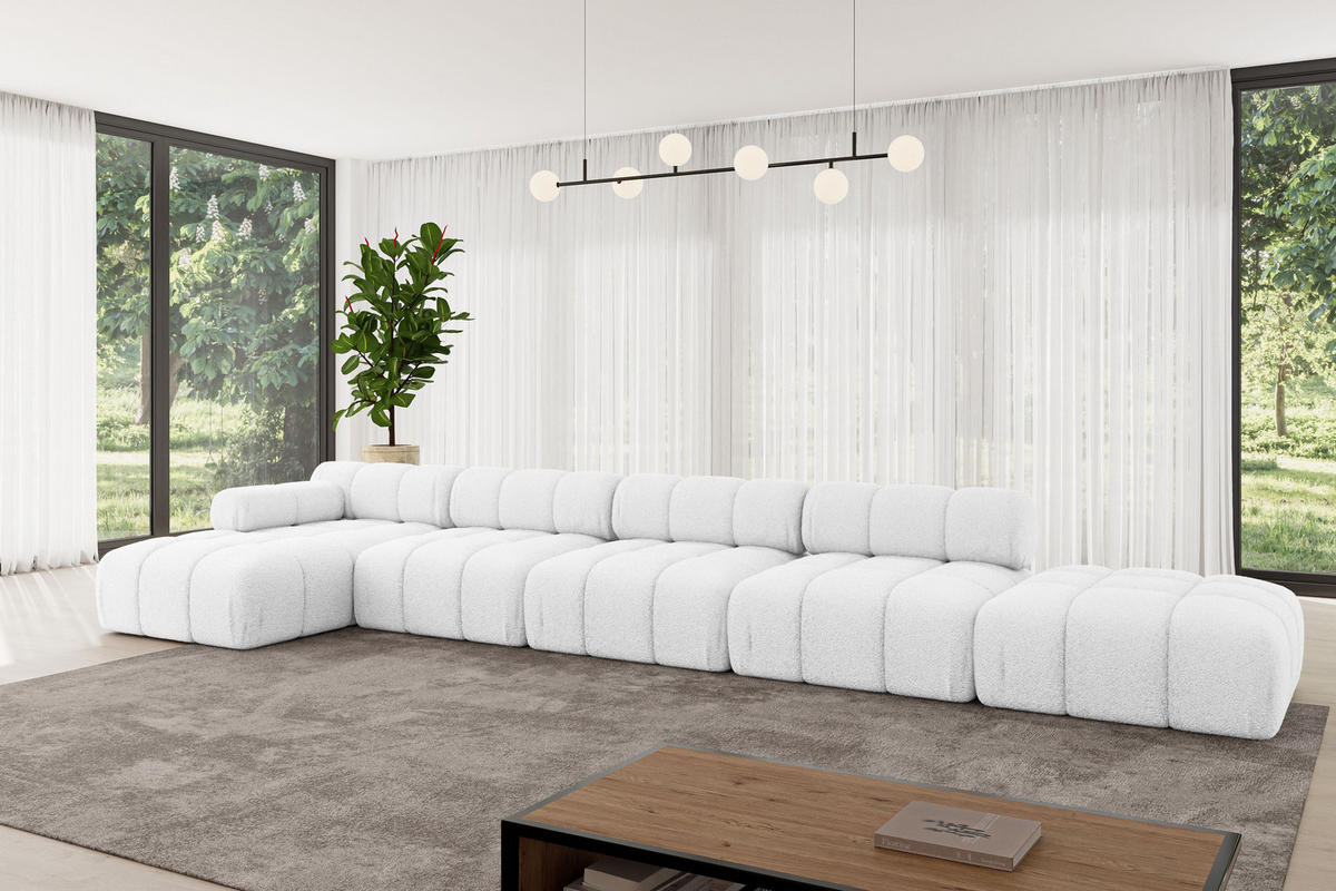 ECKSOFA modulares Sofa Lizur-L3 - 475x160x70 cm Weiß Bouclé - Weiß, Holzwerkstoff/Textil (475/160cm) - ALTDECOR