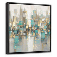 LEINWAND Bilder mit Rahmen - Abstrakt - Blöcke - Gold - Skyline - 20x20 - Beige, Textil (20/20cm) - MuchoWow