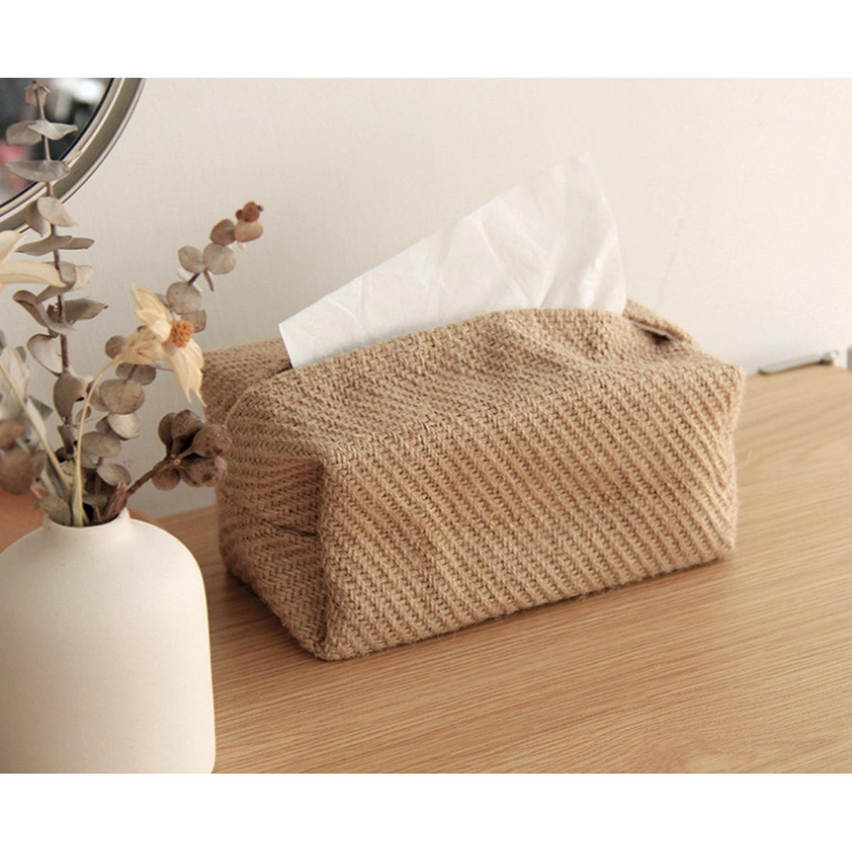 TASCHENTUCHBOX Gelb 22 x 10 x 10 cm Leinen und Baumwolle Wohnzimmer Schlafzimmer - Braun, Textil (10/10/22cm) - MCBOSON