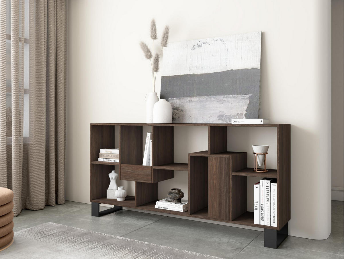 REGAL Bibliothek, Eiche dunkel, 67/31/174cm - Dunkelbraun, Holzwerkstoff (67/174/31cm) - Skraut Home