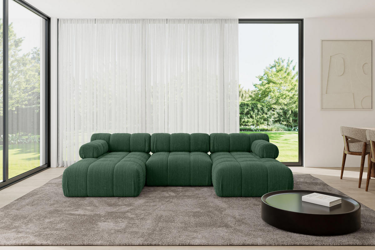 WOHNLANDSCHAFT modulares Sofa Tesso-U1 - 285x160x70 cm Grün Cord - Grün, Holzwerkstoff/Textil (285/70/160cm) - ALTDECOR