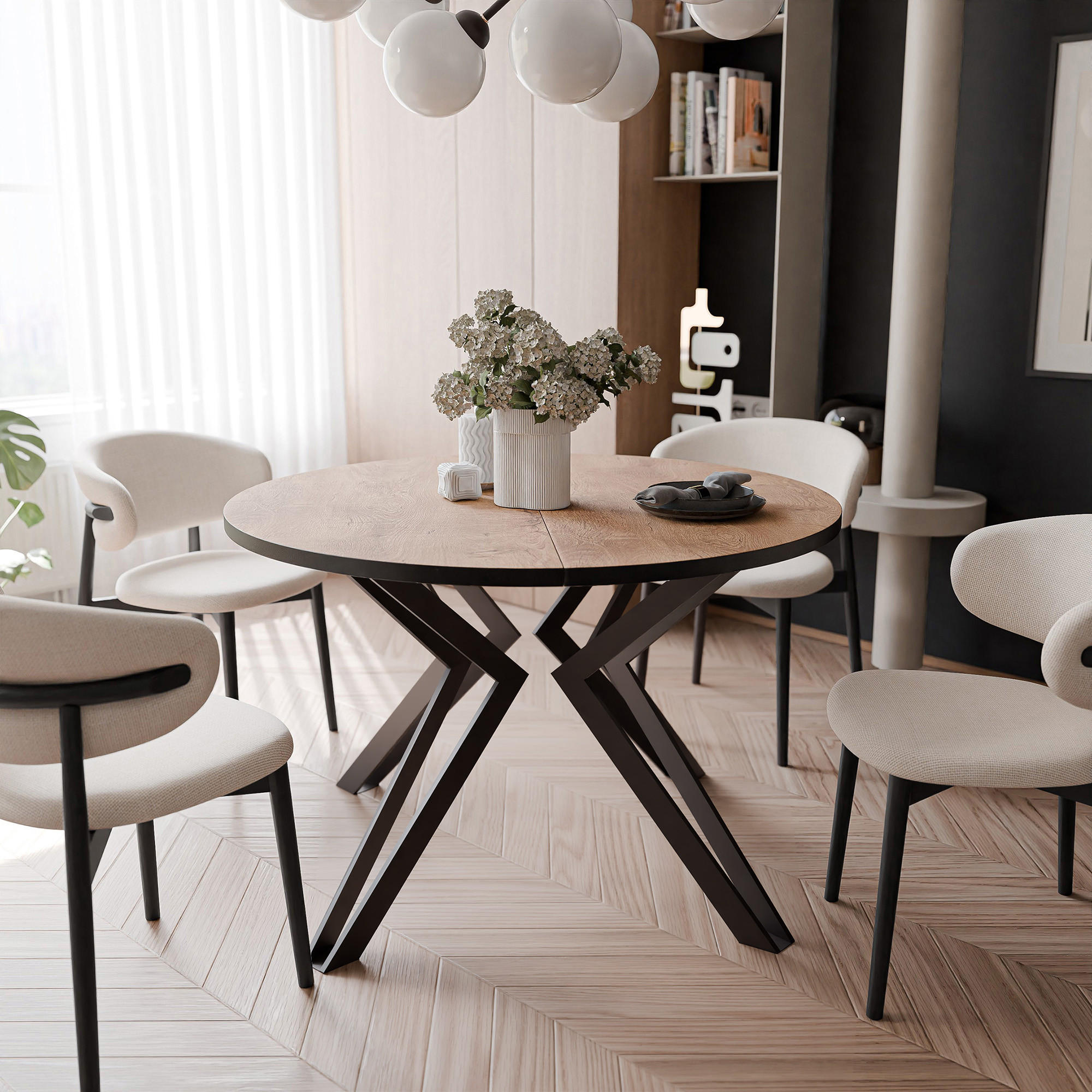 ESSTISCH ausziehbar aus MDF, Braun - Dunkelbraun/Schwarz, Holzwerkstoff (120/120/76cm) - Idohome