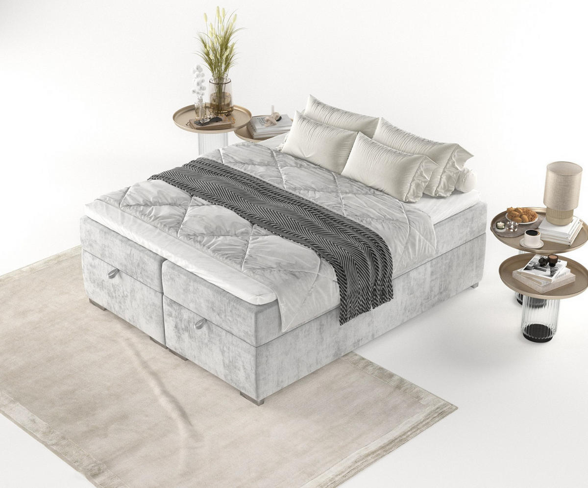 BOXBETT Reto 200/200 cm Hellgrau im Lotta Stoff - Chromfarben/Hellgrau, Holz/Holzwerkstoff (200/200cm) - AltaBeds