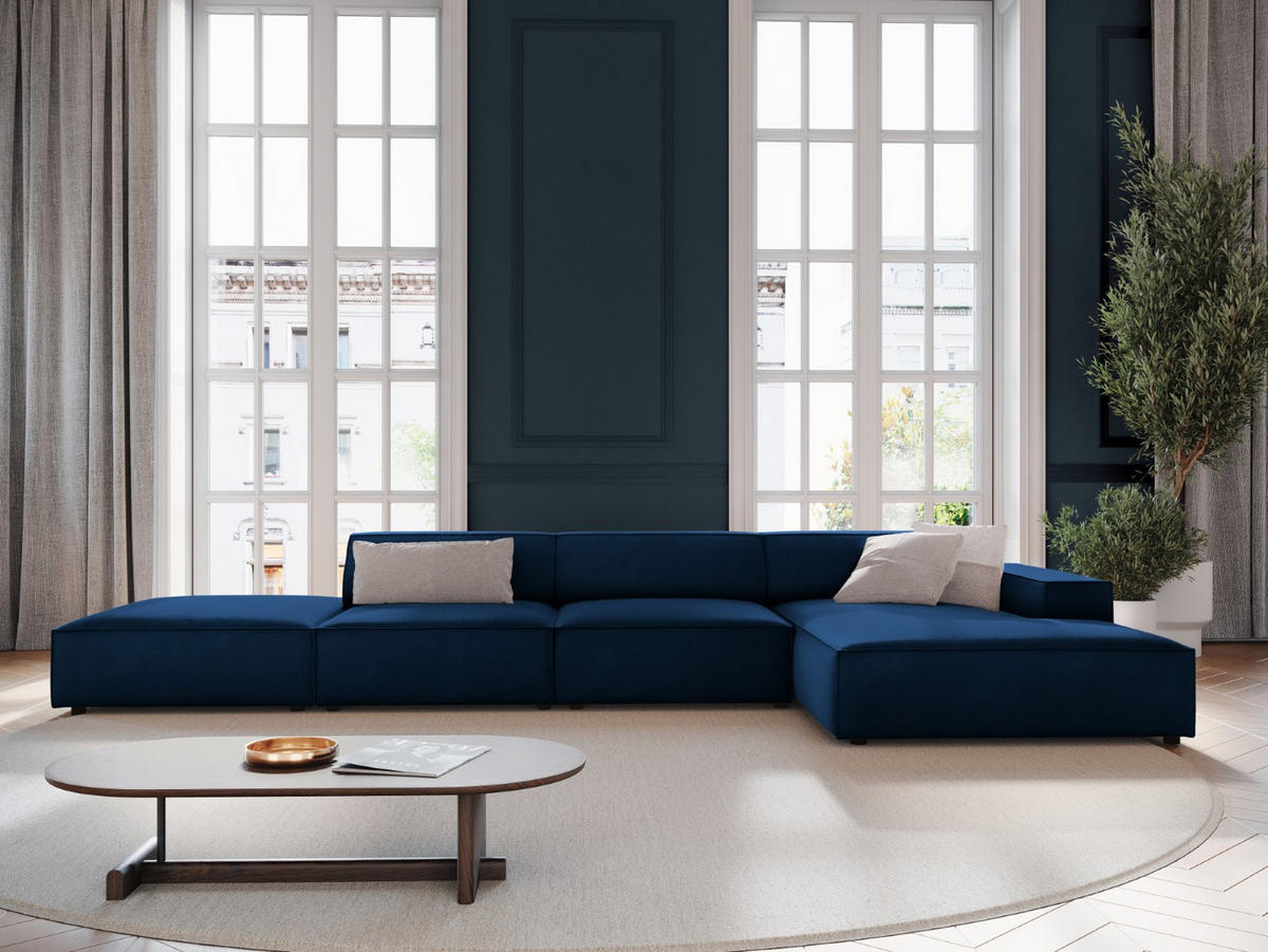 ECKSOFA rechts Jodie aus Samt königsblau 5 Sitzplätze - Blau, Textil (166/341cm) - Micadoni